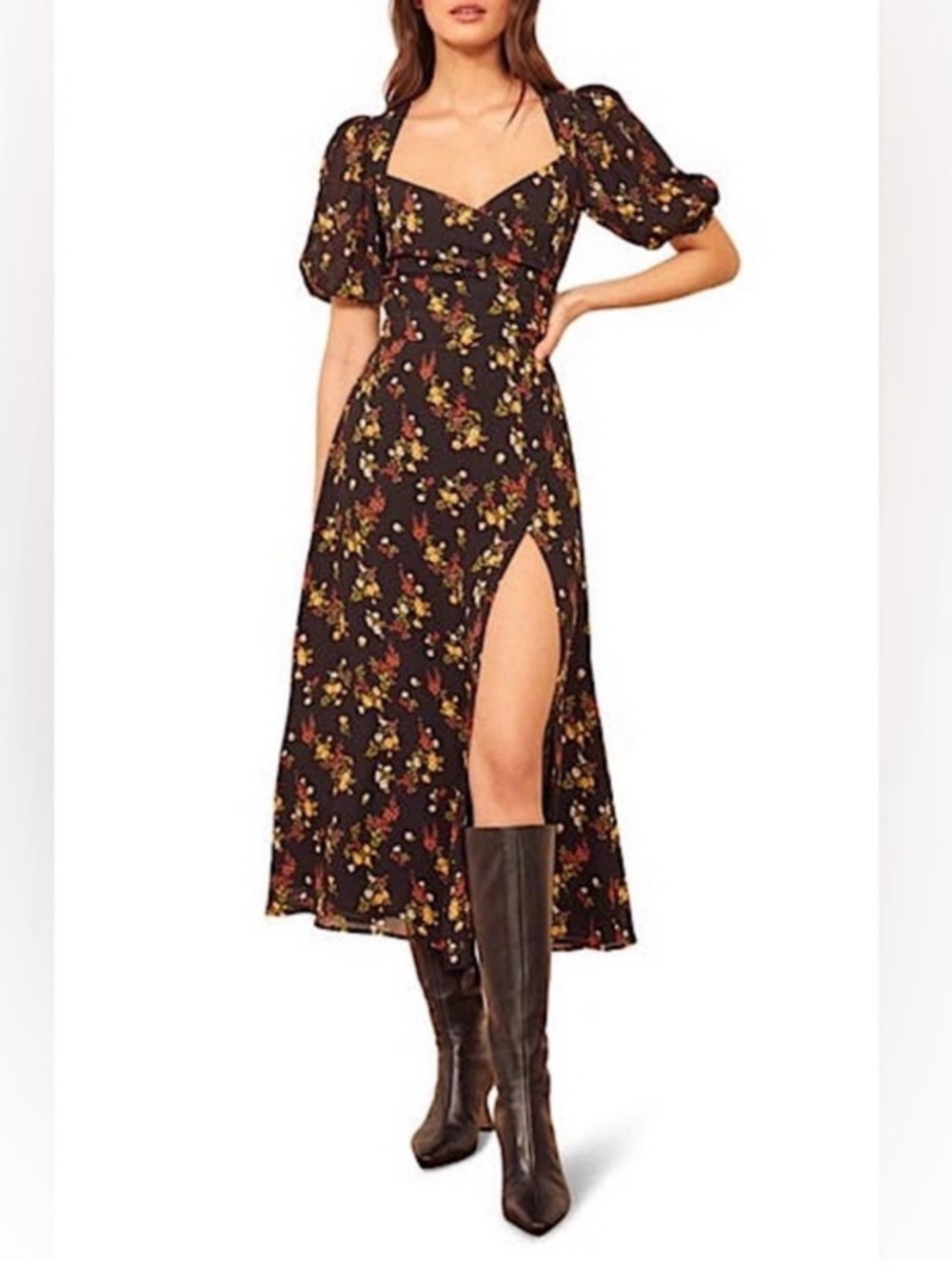 Reformation Wildflower Open Back Side Slit Dress